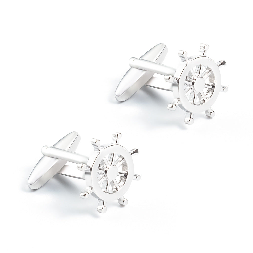 Men Gold Silver Ship Wheel Copper Cufflinks