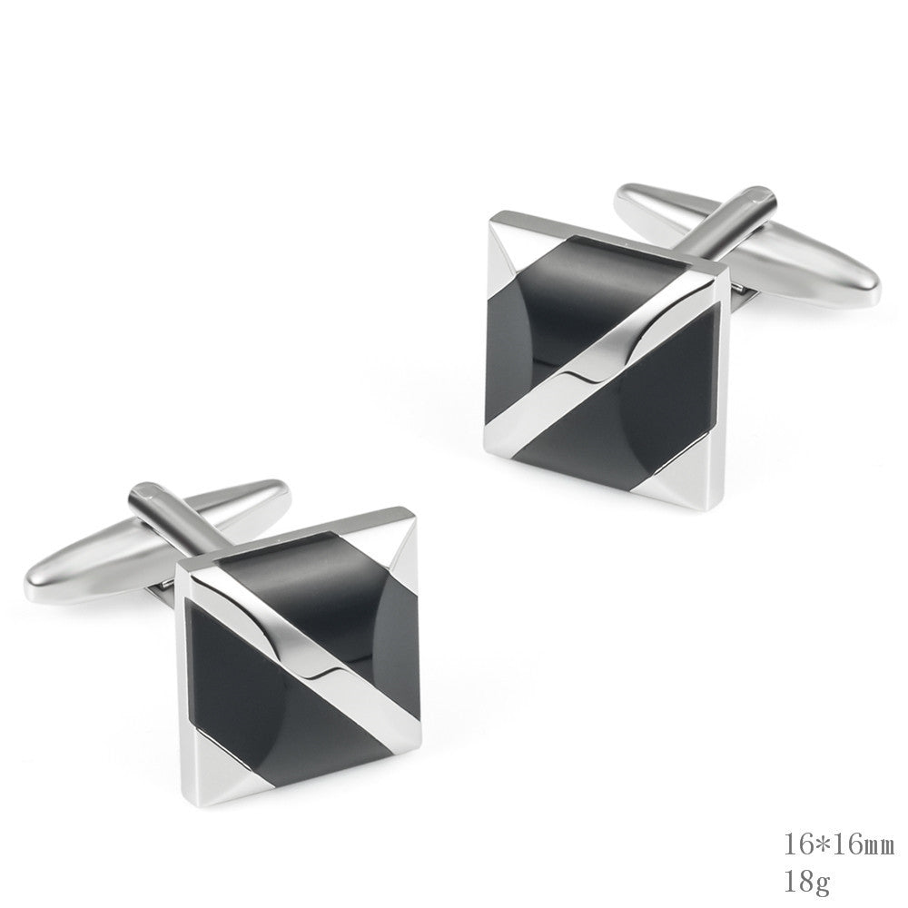 Men Silver Black Enamel Diagonal Square Cufflinks
