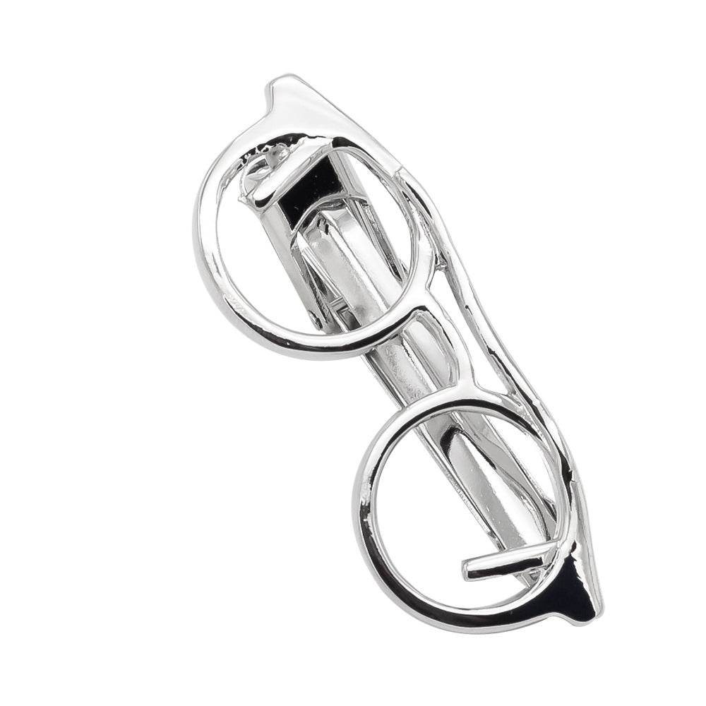 Glasses Frame Shape Novelty Tie Bar Gold Silver