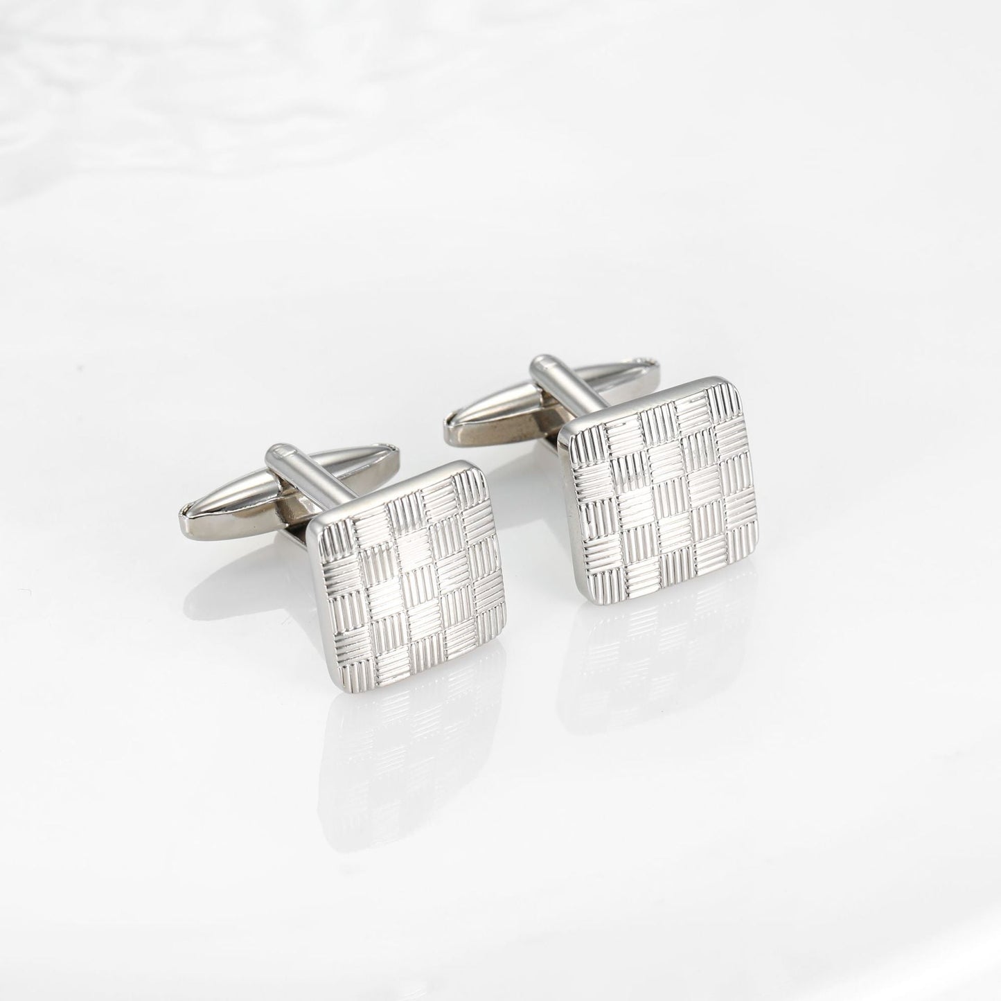 Men Silver Woven Texture Square Copper Cufflinks