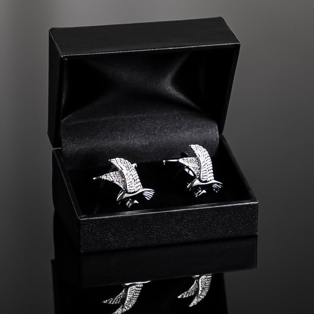 Men Silver Flying Eagle Bird Copper Cufflinks