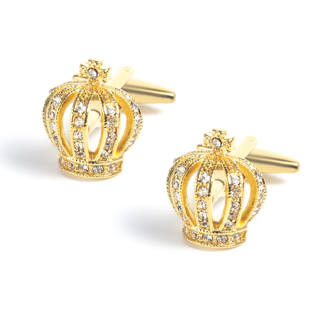 Gold Crown Shape Crystal Cufflinks
