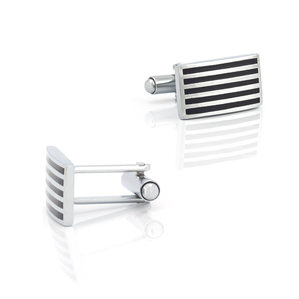 Men Silver Black Stripe Rectangle Cufflink