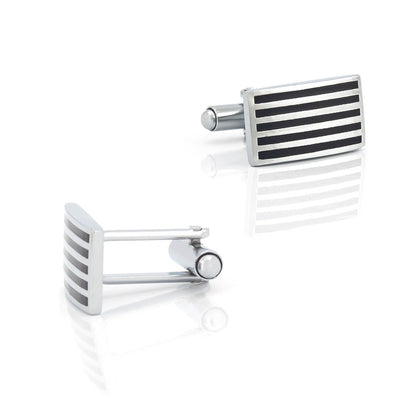 Men Silver Black Stripe Rectangle Cufflink