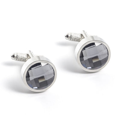 Men Round Crystal Glass Copper Cufflinks