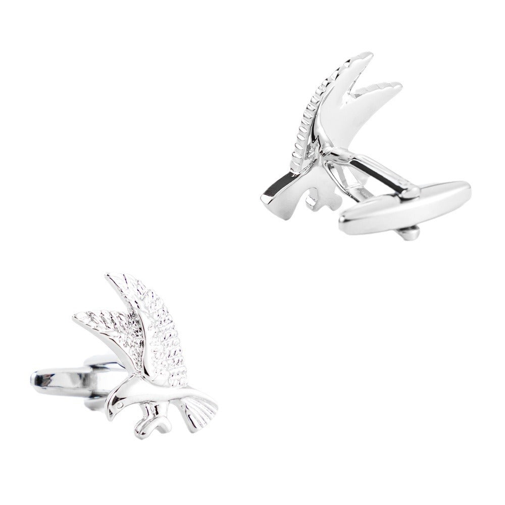 Men Silver Flying Eagle Bird Copper Cufflinks