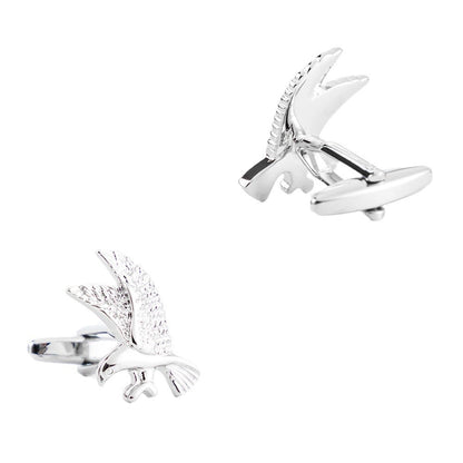 Men Silver Flying Eagle Bird Copper Cufflinks