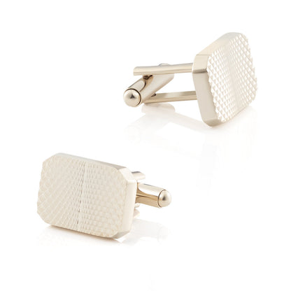 Men Gold Tone Grid Texture Rectangle Copper Cufflinks