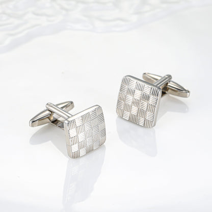 Men Silver Woven Texture Square Copper Cufflinks