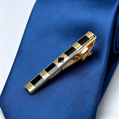 Gold Enamel Wave Pattern Tie Bar