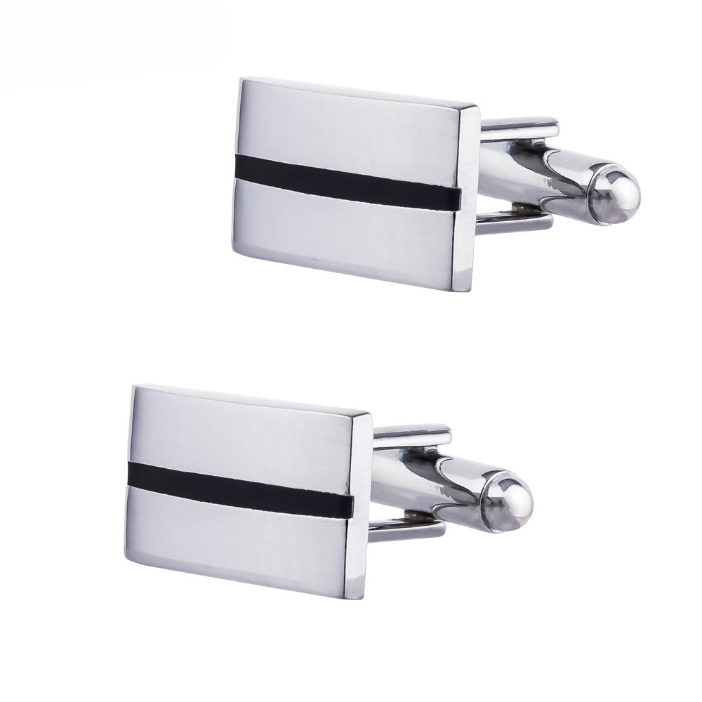 Silver Rectangular Black Stripe Cufflinks