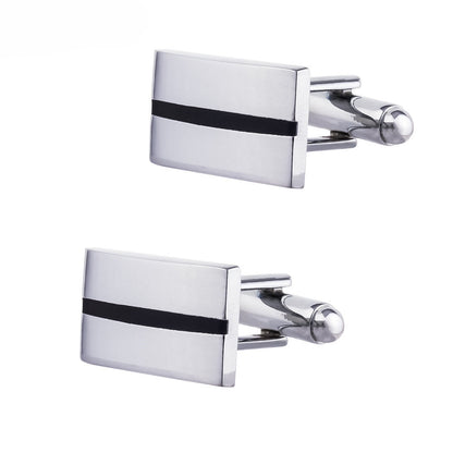 Silver Rectangular Black Stripe Cufflinks
