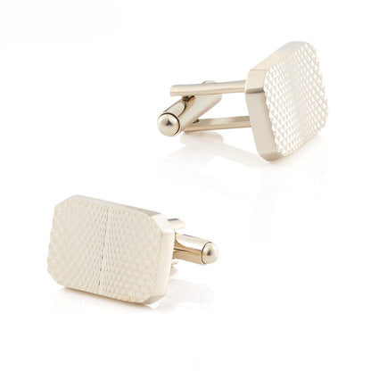 Men Gold Tone Grid Texture Rectangle Copper Cufflinks