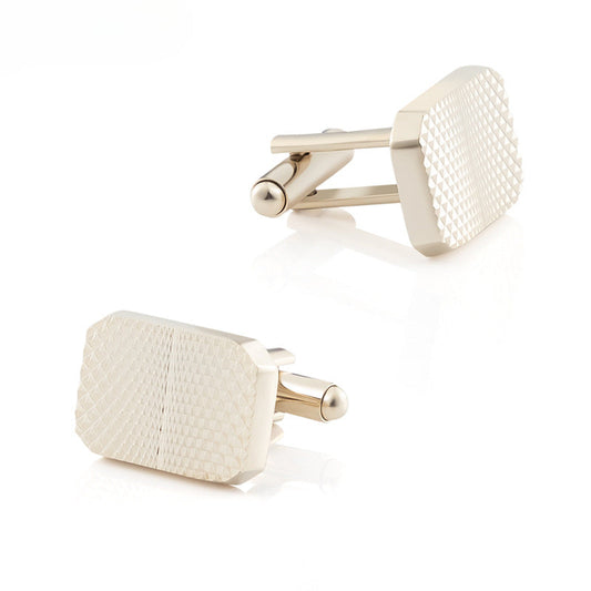 Men Gold Tone Grid Texture Rectangle Copper Cufflinks