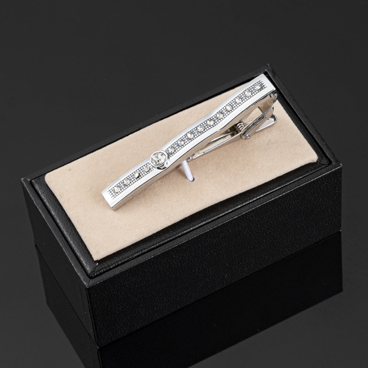 Gold Blue Crystal Row Accent Tie Bar
