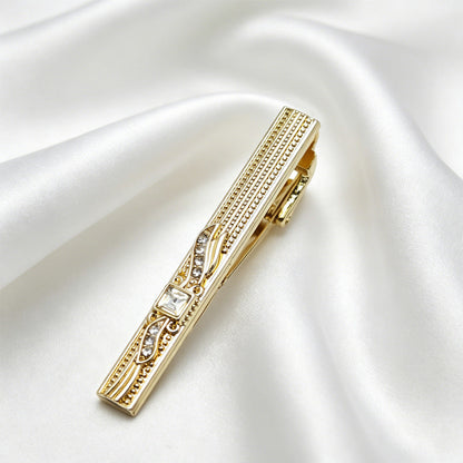 Gold Ornate Beaded Crystal Accent Tie Bar