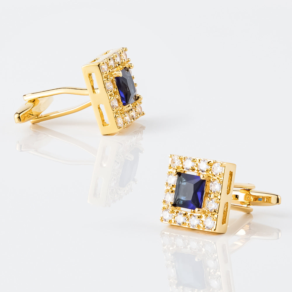 Gold Square Green Crystal Halo Cufflinks