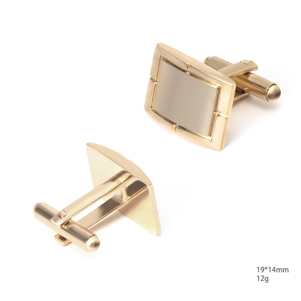 Gold Brushed Rectangular Cufflinks Tie Bar Set