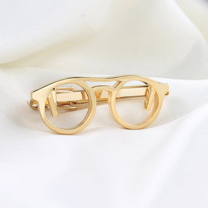 Glasses Frame Shape Novelty Tie Bar Gold Silver