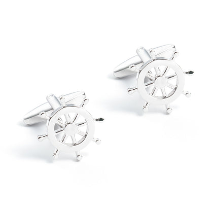 Men Gold Silver Ship Wheel Copper Cufflinks