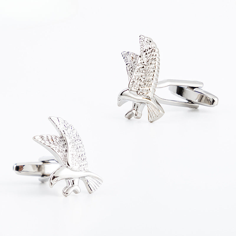Men Silver Flying Eagle Bird Copper Cufflinks