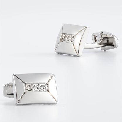 Silver Crystal Cufflinks and Tie Bar Set