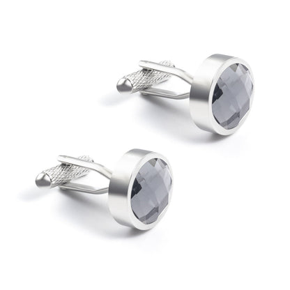 Men Round Crystal Glass Copper Cufflinks