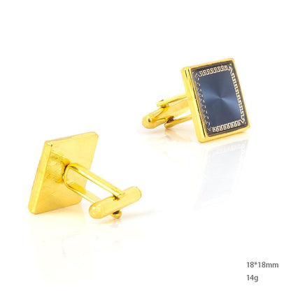 Men Gold Blue Resin Greek Key Square Cufflinks