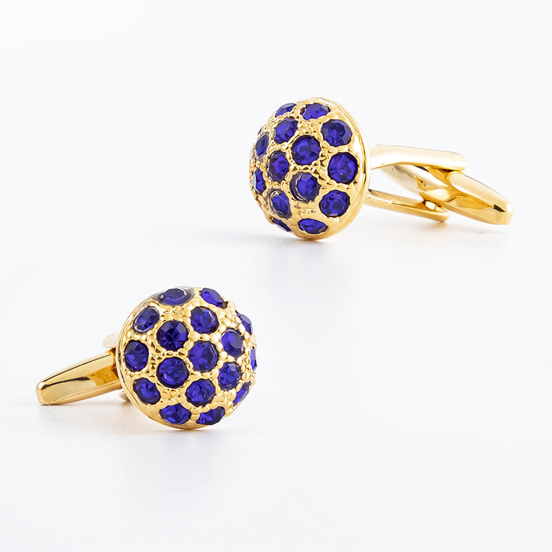 Men Round Colorful Crystal Dome Copper Cufflinks
