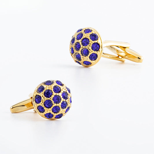 Men Round Colorful Crystal Dome Copper Cufflinks