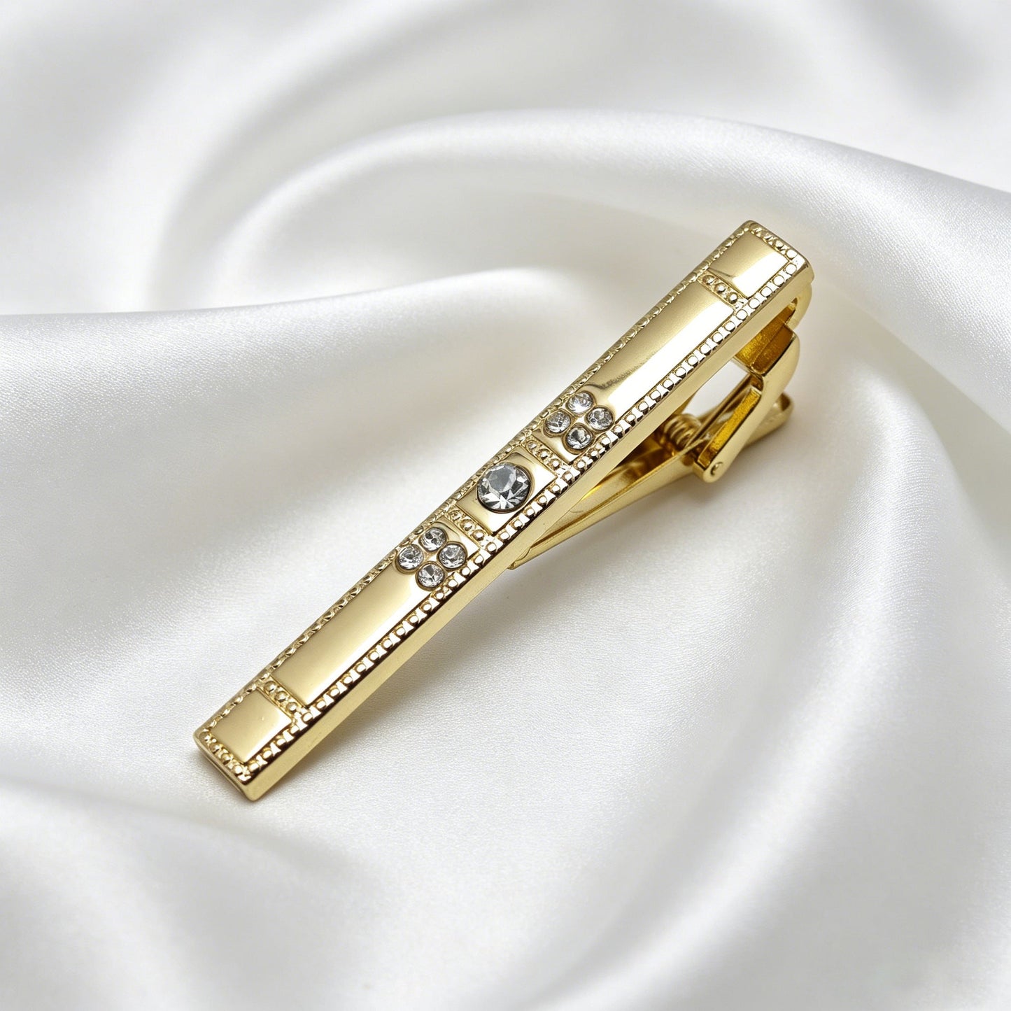 Gold Ornate Beaded Crystal Accent Tie Bar