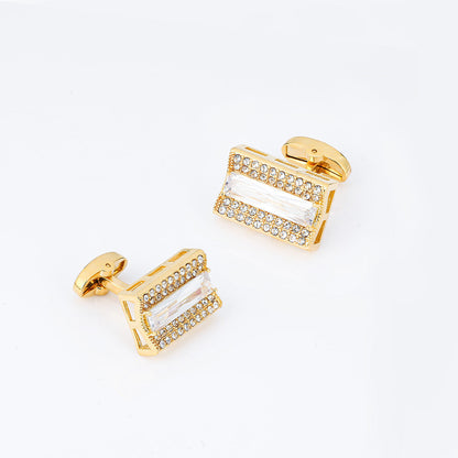 Gold Baguette Crystal Pave Rectangular Cufflinks