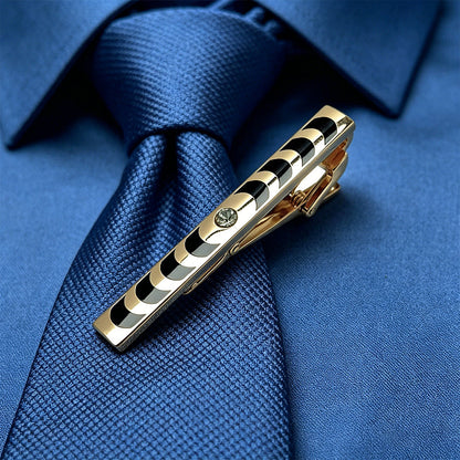 Gold Enamel Wave Pattern Tie Bar