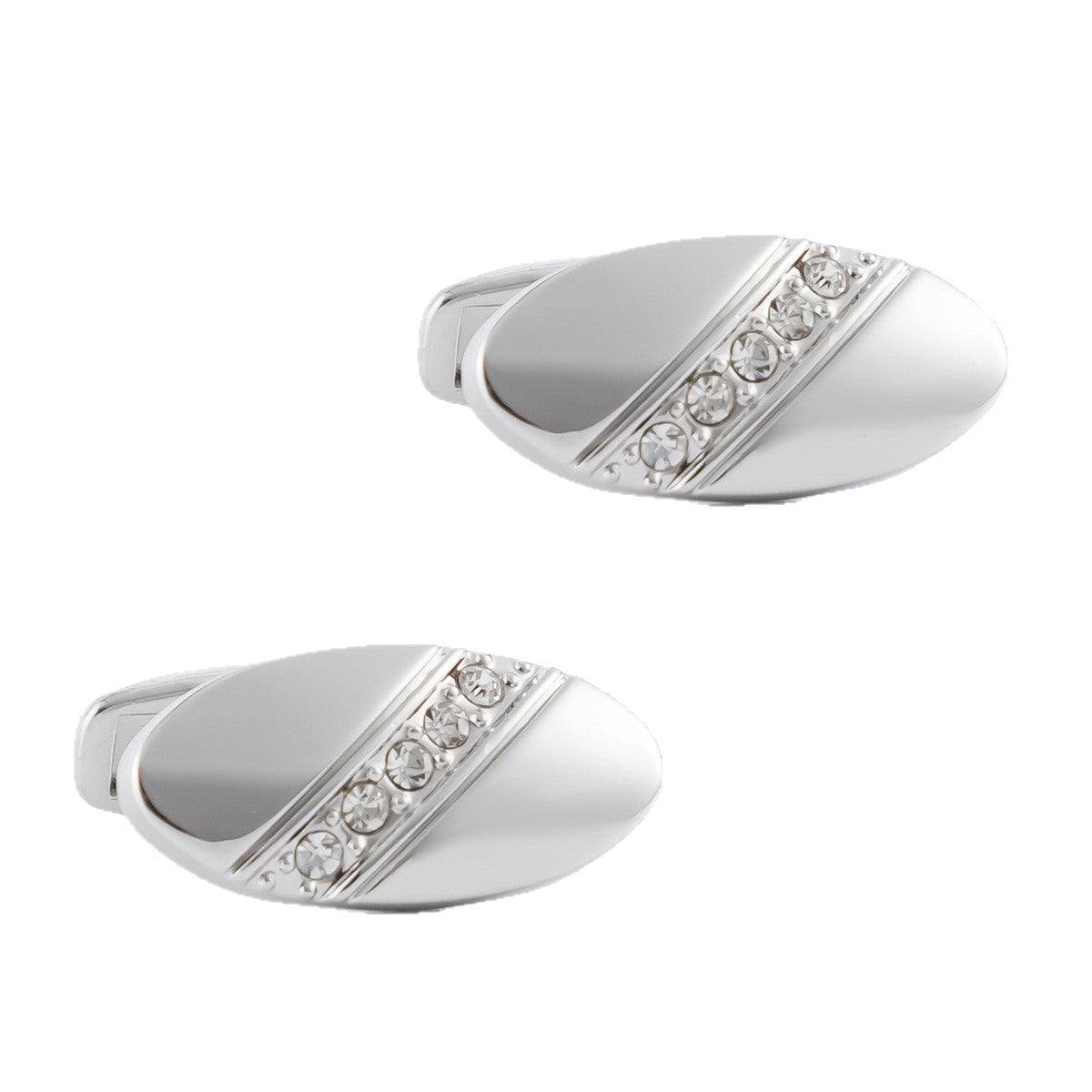 Gold Oval Crystal Row Cufflinks Tie Bar Set