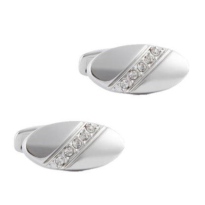 Gold Oval Crystal Row Cufflinks Tie Bar Set