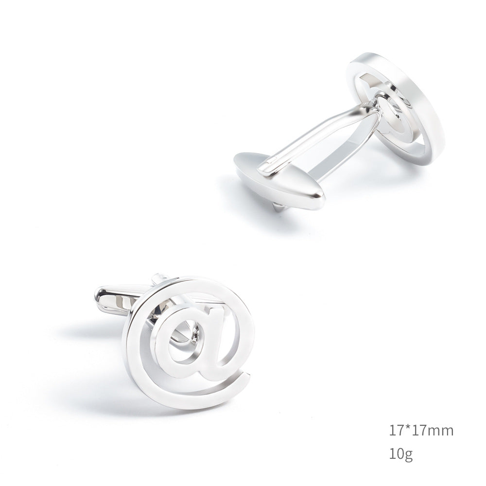 Men Silver At Sign Symbol Round Copper Cufflinks