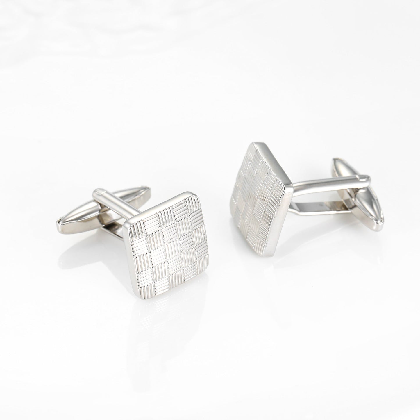 Men Silver Woven Texture Square Copper Cufflinks