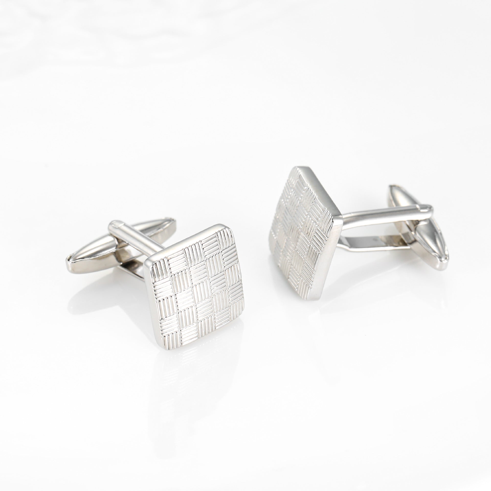 Men Silver Woven Texture Square Copper Cufflinks