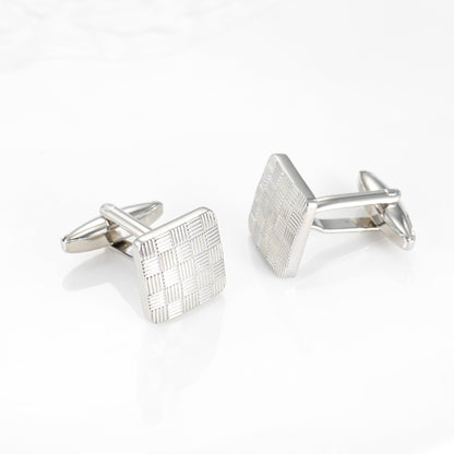 Men Silver Woven Texture Square Copper Cufflinks