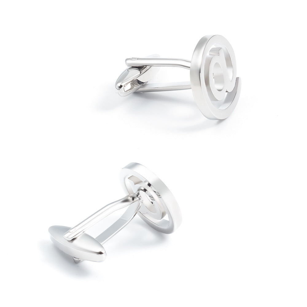 Men Silver At Sign Symbol Round Copper Cufflinks