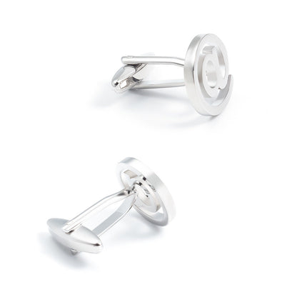 Men Silver At Sign Symbol Round Copper Cufflinks