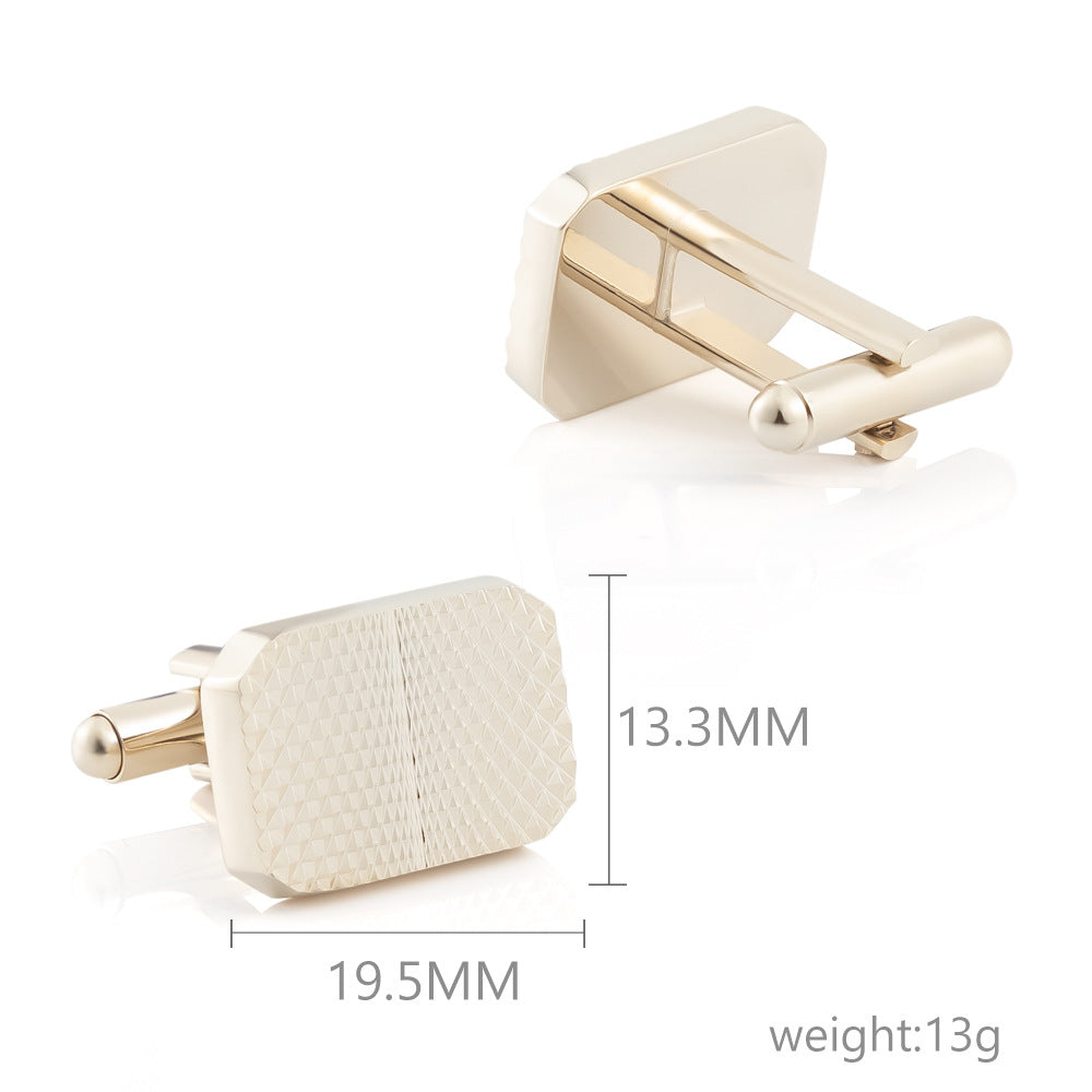 Men Gold Tone Grid Texture Rectangle Copper Cufflinks
