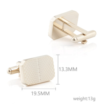 Men Gold Tone Grid Texture Rectangle Copper Cufflinks
