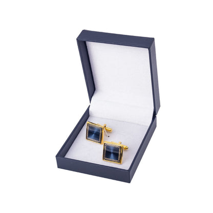 Men Gold Blue Resin Greek Key Square Cufflinks