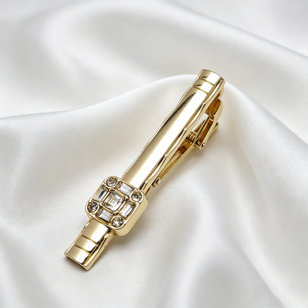Gold Ornate Beaded Crystal Accent Tie Bar