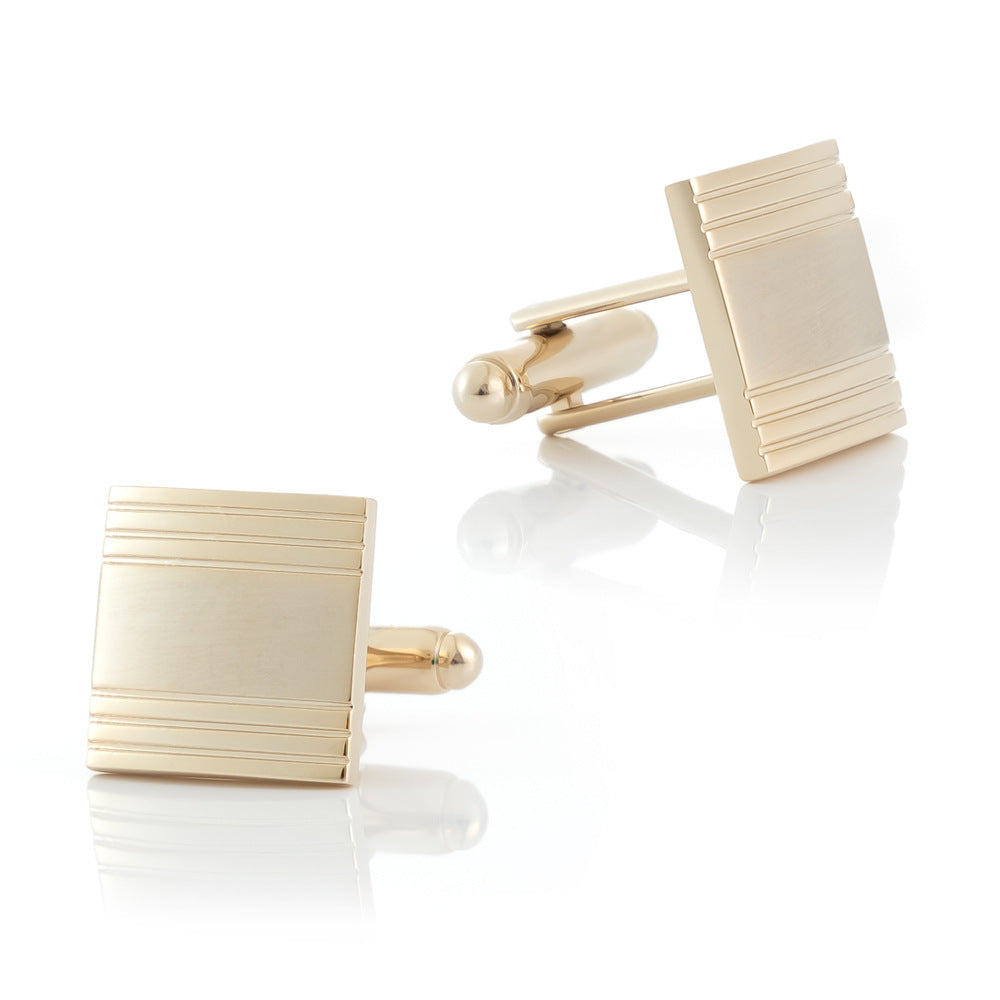 Men Gold Square Brushed Center Copper Cufflinks