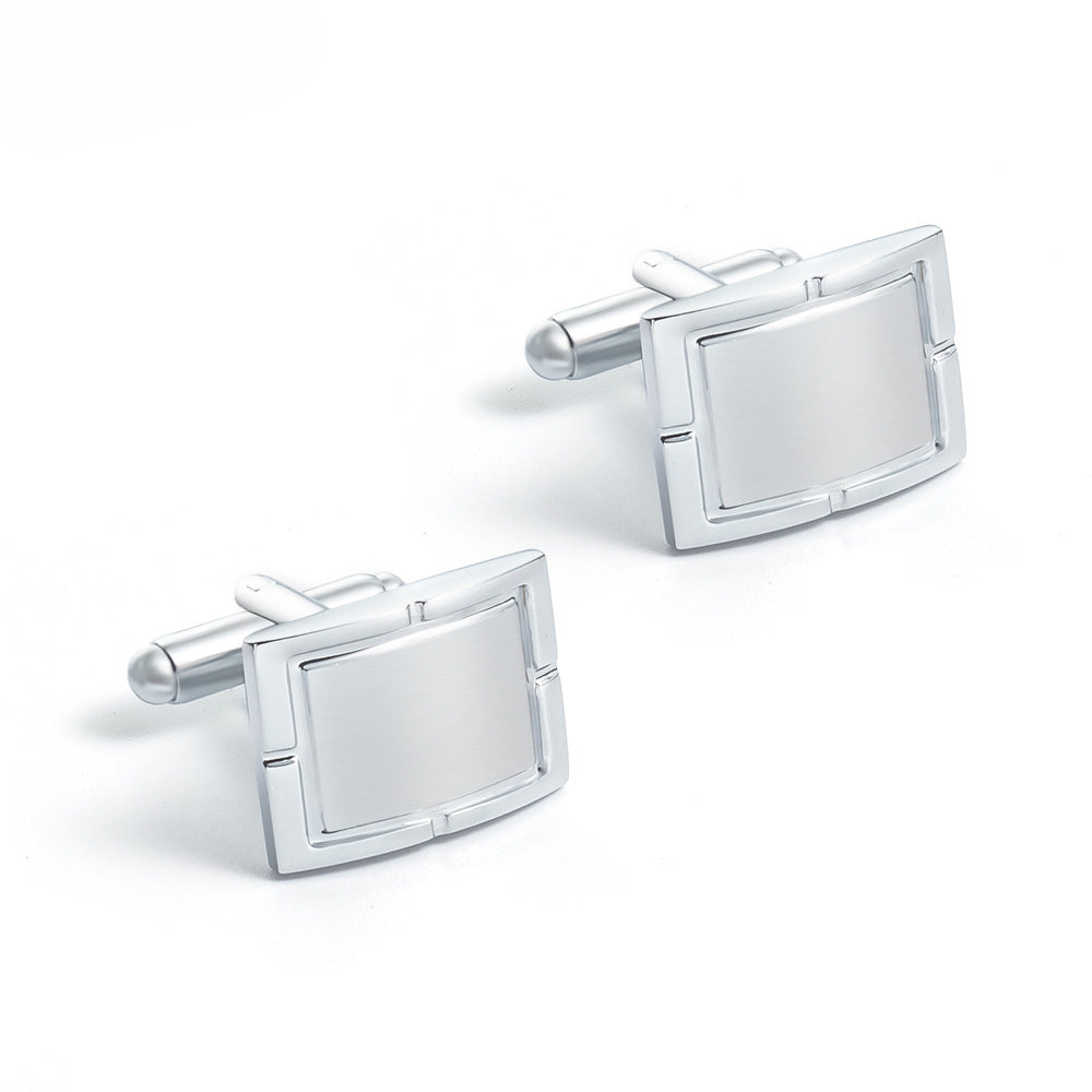 Silver Rectangular Cufflinks and Tie Clip Set