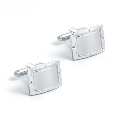 Silver Rectangular Cufflinks and Tie Clip Set
