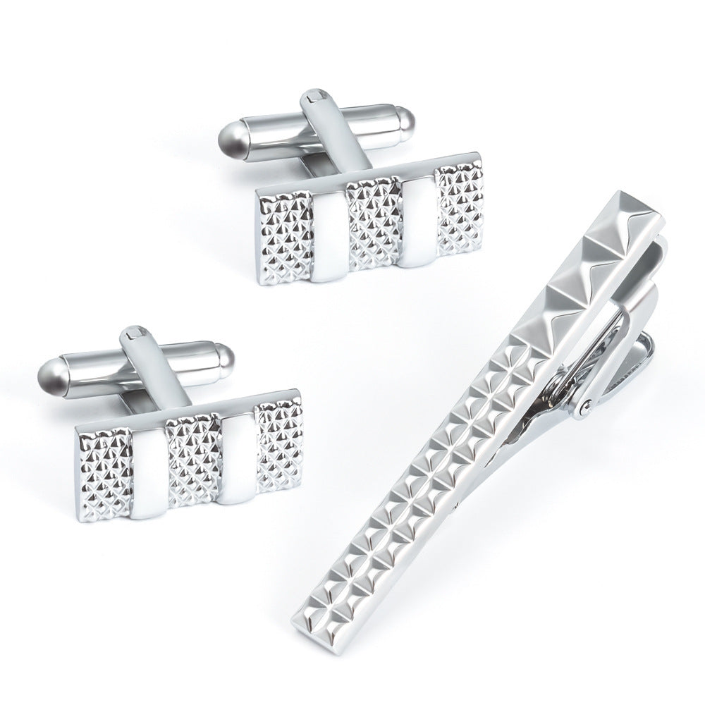 Gold Pyramid Stud Texture Cufflinks Tie Bar Set