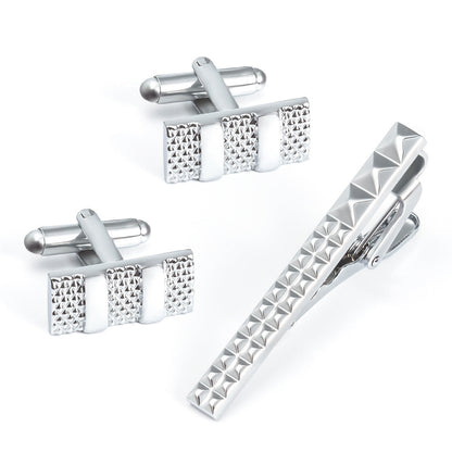 Gold Pyramid Stud Texture Cufflinks Tie Bar Set